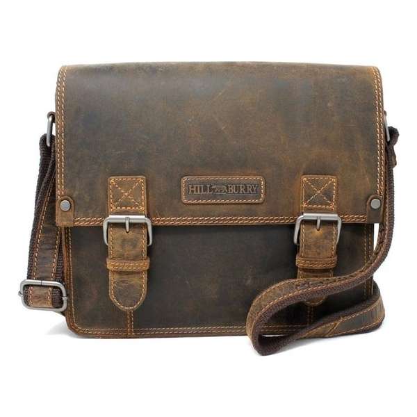 Hillburry Buffel leer Aktetas Unisex Schoudertas Bruin Hillburry Buffel leer Aktetas Unisex Schoudertas Bruin