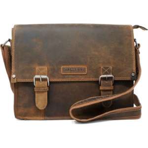 Hillburry Buffel leer Aktetas Unisex Schoudertas Bruin
