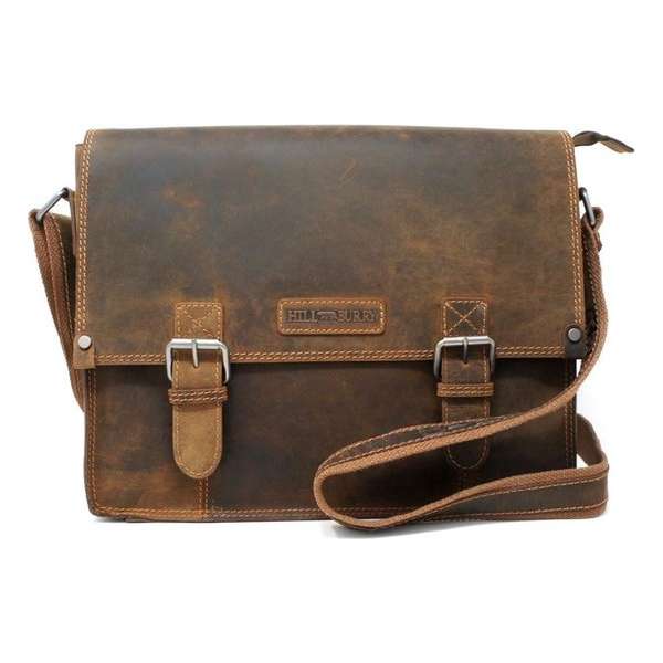 Hillburry Buffel leer Aktetas Unisex Schoudertas Bruin