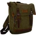 Luanzo Canvas Laptop Rugzak met Leer Houston Legergroen