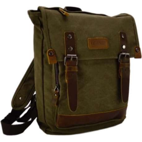 Luanzo Canvas Laptop Rugzak met Leer Houston Legergroen