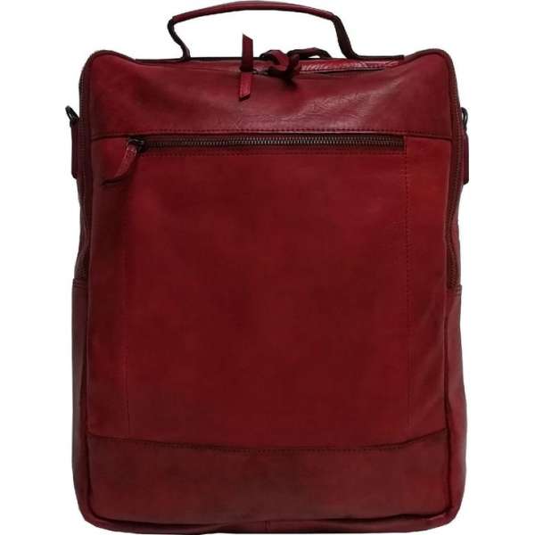 Bear Design Celso Leren Laptop Rugtas / Schoudertas - Rood Bear Design Celso Leren Laptop Rugtas / Schoudertas - Rood