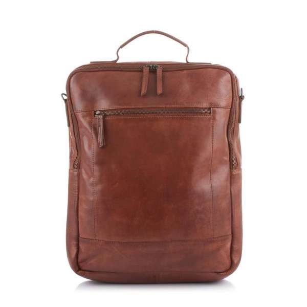 Bear Design Celso Leren Laptop Rugtas / Schoudertas - Cognac Bear Design Celso Leren Laptop Rugtas / Schoudertas - Cognac