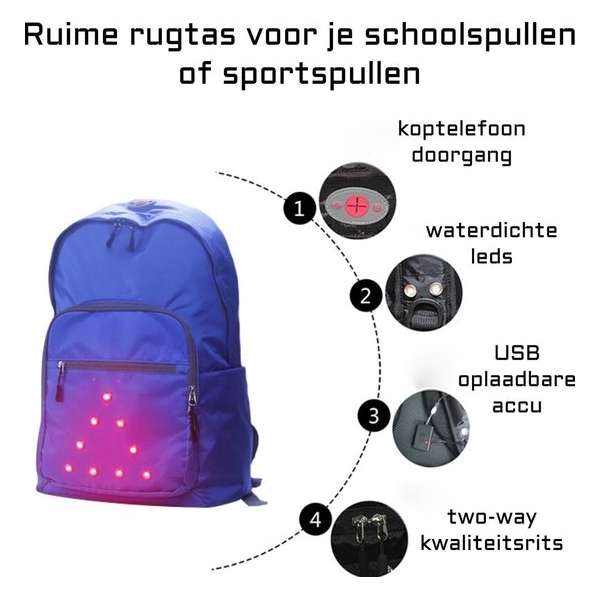 Invincer - Blauw Rugtas met LED verlichting – 26 L Sportrugzak – Laptop vak – Office rugtas - Veel compartimenten - Blauw Invincer - Blauw Rugtas met LED verlichting – 26 L Sportrugzak – Laptop vak – Office rugtas - Veel compartimenten - Blauw