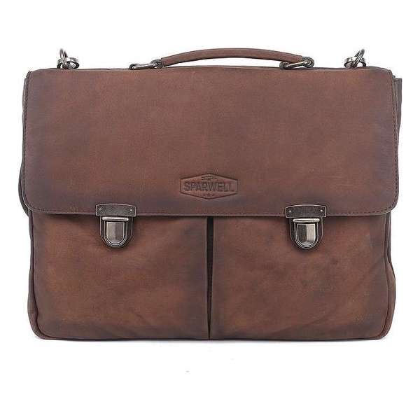 Sparwell leren tas - Lederen aktetas - 15.5 inch laptoptas - Donker bruin Sparwell leren tas - Lederen aktetas - 15.5 inch laptoptas - Donker bruin