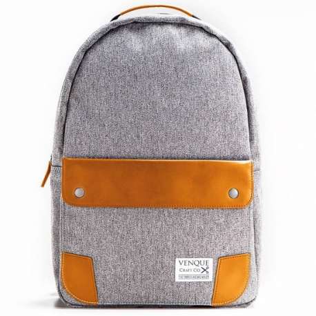 Venque Classic Rugzak - Quanta Fabric - Leer - Grijs