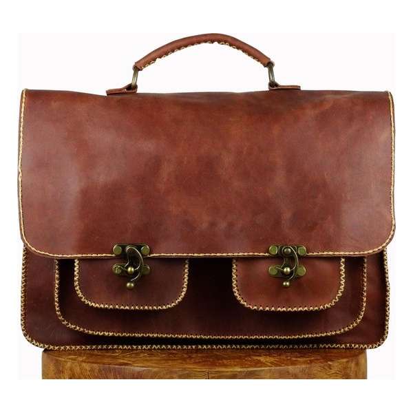 Leren Aktetas - Unisex - Bruin - Alaabouch