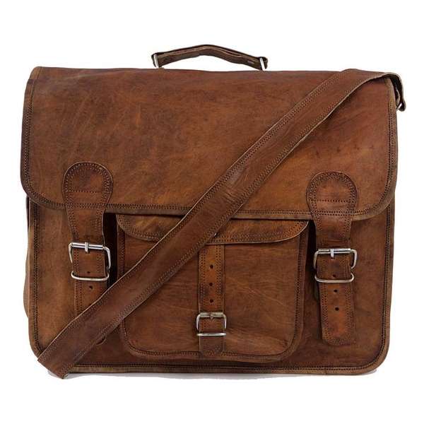 Messengertas 41 x 29 x 12 cm Vintage Look Bruin Echte Leder tas ‘Granada’ - Gift verpakking Messengertas 41 x 29 x 12 cm Vintage Look Bruin Echte Leder tas ‘Granada’ - Gift verpakking