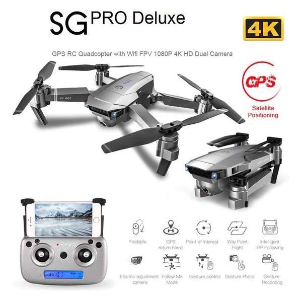 DrPhone - SG Pro X - 4K Drone 2x Camera 16MP - Stabilisator - 5GHZ tot 500M Vliegen - GPS - 50X Zoom - 2x Accu - Space Grey DrPhone - SG Pro X - 4K Drone 2x Camera 16MP - Stabilisator - 5GHZ tot 500M Vliegen - GPS - 50X Zoom - 2x Accu - Space Grey