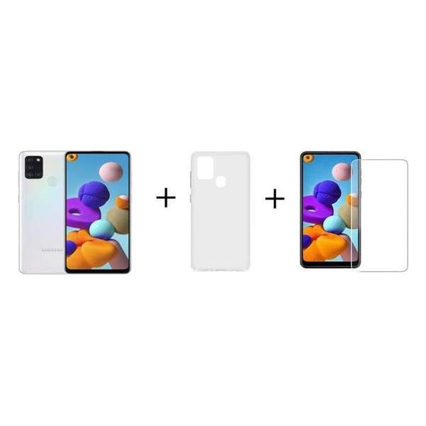 Samsung Galaxy A21s - 32GB - Wit + Transparant Hoesje + Screenprotector van HGA Samsung Galaxy A21s - 32GB - Wit + Transparant Hoesje + Screenprotector van HGA