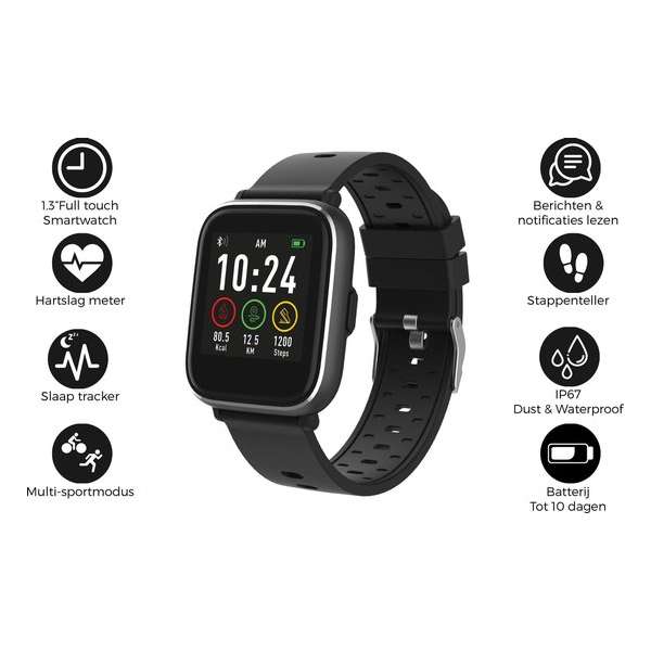 Denver SW-161 / Smartwatch / Touchscreen sportwatch met hartslagmeter / Social activity / iOS & Android / Fitbit / Zwart