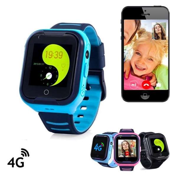 GPS horloge kind tracker VideoCall AQUA Wifi 4G videobellen Blauw [IP67 Waterdicht] incl. SIM-kaart