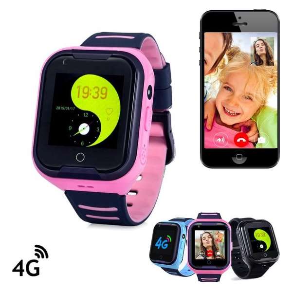 GPS horloge kind tracker VideoCall AQUA Wifi 4G videobellen Roze [IP67 Waterdicht] incl. SIM-kaart