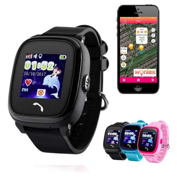 GPS horloge kind tracker AQUA Junior Wifi zwart SOS bellen [IP67 waterdicht] incl. SIM-kaart