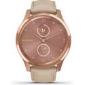 Garmin Vívomove Luxe - 42 mm - 18K rose gold PVD-behuizing van roestvrij staal met light sand polsband van Italiaans leer