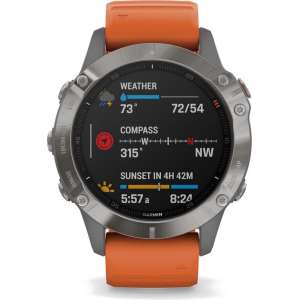 Garmin fenix 6 Sapphire - Titanium - 47 mm - Zilver/oranje