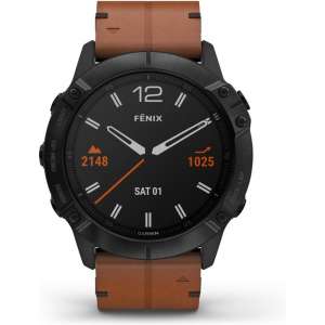 Garmin SmartWatch Unisex fenix 6X Sapphire zwartz Leder braun 010-02157-14