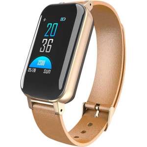 Drphone DUALX – Smartwatch Activity Tracker + Geïntegreerde Headset 2 in 1 – TWS draadloze Oordoppen – Goud/Bruin