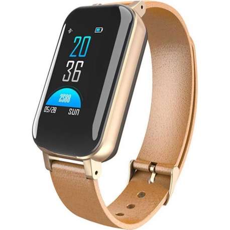 Drphone DUALX – Smartwatch Activity Tracker + Geïntegreerde Headset 2 in 1 – TWS draadloze Oordoppen – Goud/Bruin