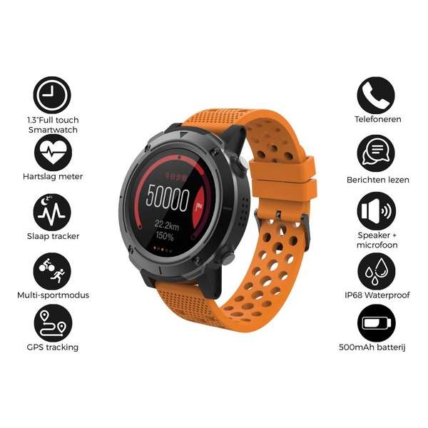 Denver SW-510 - Bluetooth smartwatch met GPS functie - activity tracker - hartslagmeter - Fitbit - Oranje