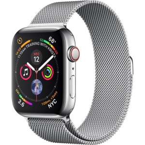 Apple Watch Series 4 GPS + Cellular, 44mm Kast van Roestvrij staal, Silver Milanese Loop band