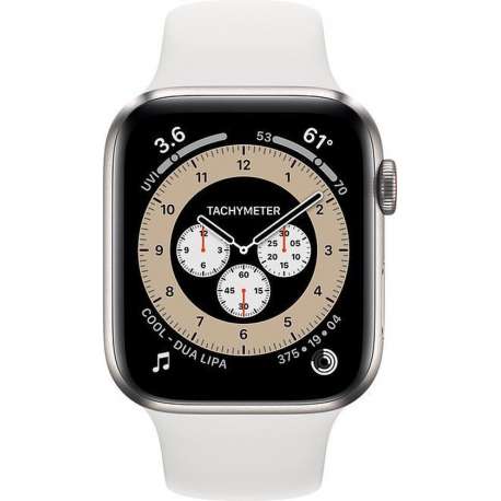 Apple Watch Series 6 Edition GPS + Cellular, 44mm Kast van Titanium, wit sportbandje.