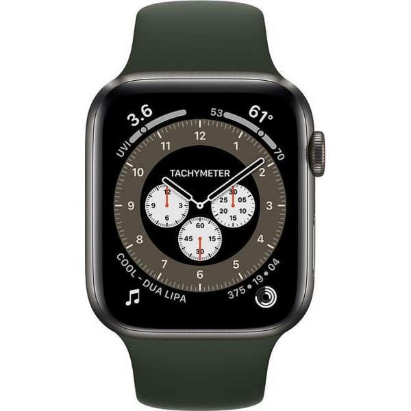 Apple Watch Series 6 Edition GPS + Cellular, 44mm Kast van Space Black Titanium, cyprusgroen sportbandje