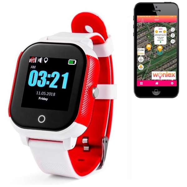 GPS tracker horloge kind junior & Senior Aqua Wifi Sports rood wit SOS bellen [IP67 waterdicht] incl. SIM-kaart