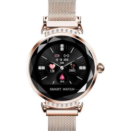 DrPhone L20 Ladies - Slimme Horloge - Luxe Diamant Kristallen Smartwatch Vrouwen - Stappenteller & Hartslagmeter - RoseGoud
