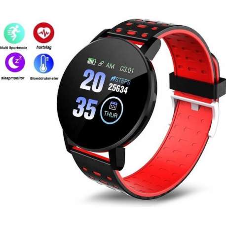 Belesy® Fresh – Smartwatch - Zwart/Rood