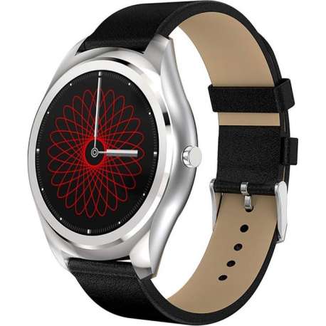 SmartWatch met Hartslagmeter - Stappenteller - Voor Andriod en IOS - Zilver - Zwarte band