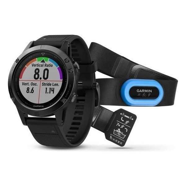 Garmin fenix 5 Saphir Armband apparaat Performer Bundle / Premium HRM-Run Brustgurt + QuickFit grijs/zwart