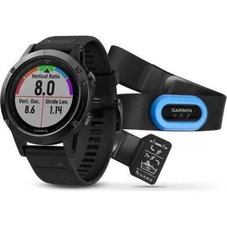 Garmin fenix 5 Saphir Armband apparaat Performer Bundle / Premium HRM-Run Brustgurt + QuickFit grijs/zwart
