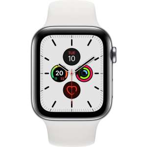 Apple Watch Series 5 GPS + Cell 44mm Steel Case White Sport Band