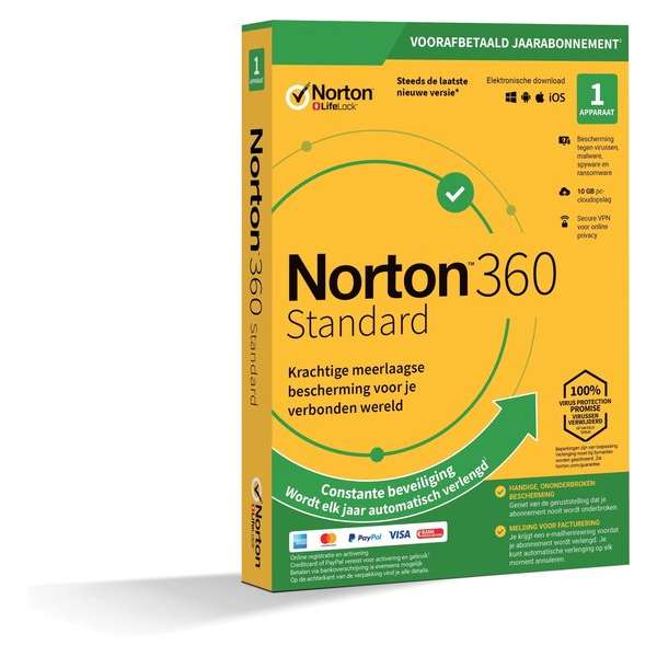 Norton 360 Standard 2020 - 1 Apparaat - 1 Jaar - 10GB - Nederlands - Windows/MAC/Android/iOS Download Norton 360 Standard 2020 - 1 Apparaat - 1 Jaar - 10GB - Nederlands - Windows/MAC/Android/iOS Download