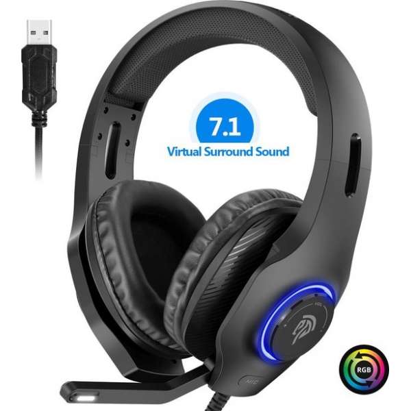 EasySMX VIP-002D Over-ear gaming headset met microfoon en RGB LED verlichting, 7.1 Surround sound, zwart EasySMX VIP-002D Over-ear gaming headset met microfoon en RGB LED verlichting, 7.1 Surround sound, zwart