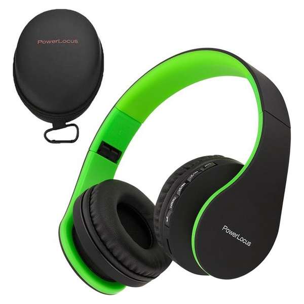 PowerLocus P1 draadloze Over-Ear Koptelefoon Inklapbaar - Bluetooth - Met microfoon – Zwart/Groen PowerLocus P1 draadloze Over-Ear Koptelefoon Inklapbaar - Bluetooth - Met microfoon – Zwart/Groen