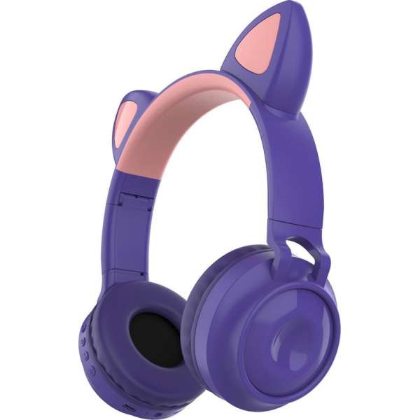 Kinder hoofdtelefoon - koptelefoon Bluetooth met led kattenoortjes miauw purper Kinder hoofdtelefoon - koptelefoon Bluetooth met led kattenoortjes miauw purper
