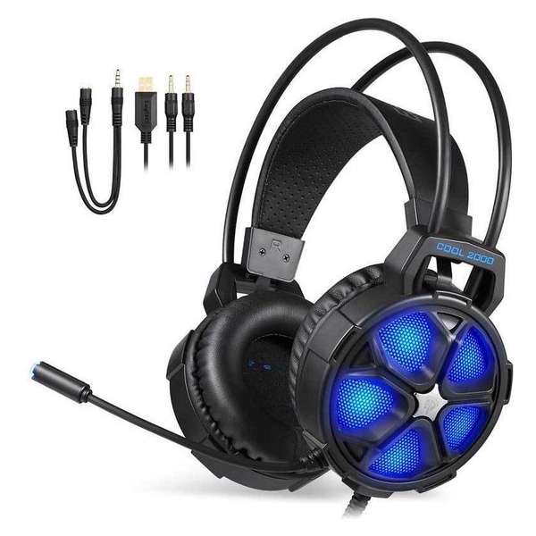 EasySMX COOL2000-BLUE Over-ear gaming headset met microfoon, LED verlichting, Zwart/blauw EasySMX COOL2000-BLUE Over-ear gaming headset met microfoon, LED verlichting, Zwart/blauw