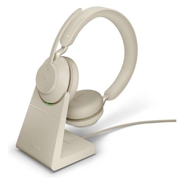 Jabra Evolve2 65 MS Stereo Bluetooth Headset USB-C - Microsoft Teams gecertificeerd - Incl. Laadstandaard - Beige Jabra Evolve2 65 MS Stereo Bluetooth Headset USB-C - Microsoft Teams gecertificeerd - Incl. Laadstandaard - Beige