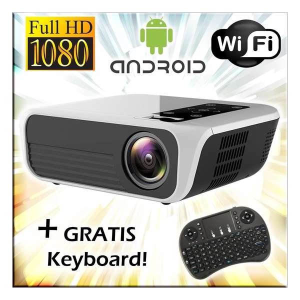 1080p projector / Full HD beamer + Android 7.1 + Wifi +Digital Keystone + Phone mirroring + Bluetooth + GRATIS keyboard! 1080p projector / Full HD beamer + Android 7.1 + Wifi +Digital Keystone + Phone mirroring + Bluetooth + GRATIS keyboard!