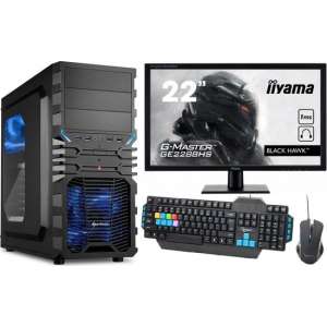 Complete Game PC Met 22" Monitor, Toetsenbord en Muis - Ryzen 3200G - 8GB RAM - 480GB SSD - VEGA 8 - BLAUW