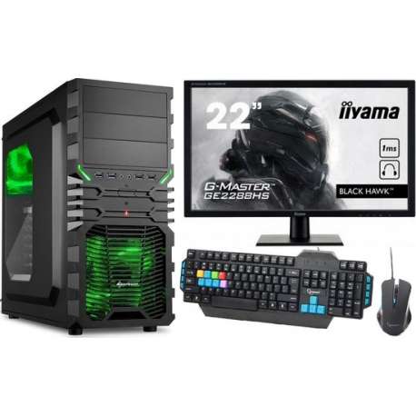 Complete Game PC Met 22" Monitor, Toetsenbord en Muis - Ryzen 3200G - 8GB RAM - 480GB SSD - VEGA 8 - GROEN