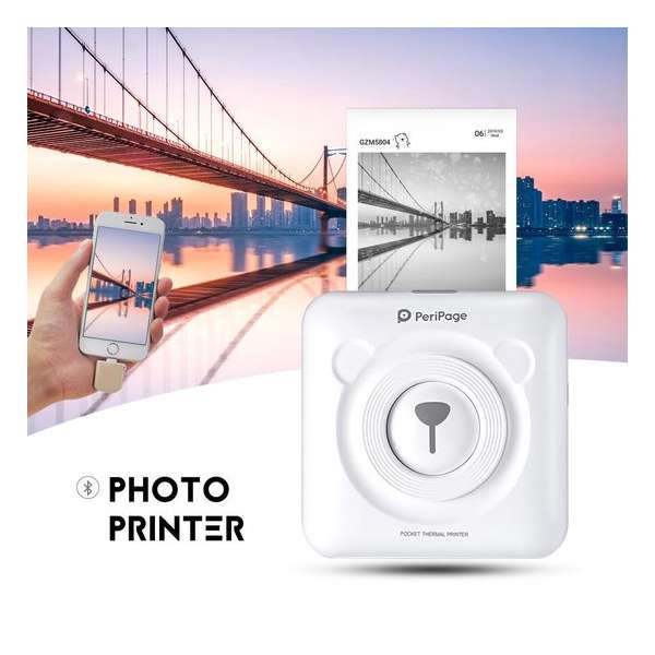 PeriPage Pocket Printer | Mini Printer | Inclusief Papier - Wit