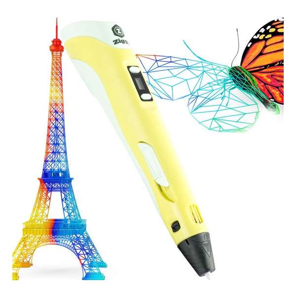 Ziggy 3D pen - 3D pennen - 3 in 1 starterspack- 3D printer - Filament - Kleur Geel Ziggy 3D pen - 3D pennen - 3 in 1 starterspack- 3D printer - Filament - Kleur Geel