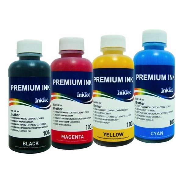 Dye refill inkt voor Brother van Inktec® Set van 4 x 100 ml Dye refill inkt voor Brother van Inktec® Set van 4 x 100 ml