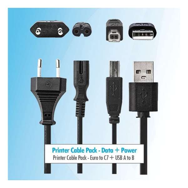 Budget Printer kabel pakket 3 meter Usb B kabel + stroom kabel voedingskabel c7