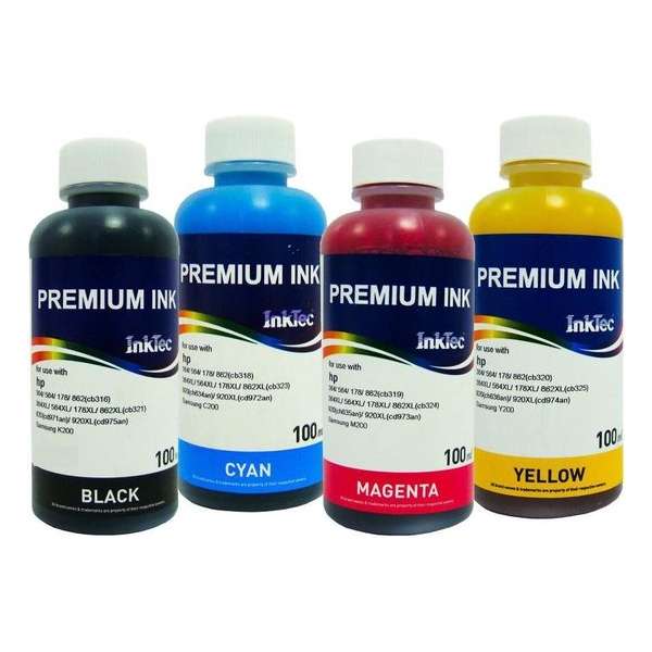 Dye refill inkt voor HP van Inktec® Set van 4 x 100 ml Zwart Dye, Cyaan Dye, Magenta Dye, Geel Dye, universeel te gebruiken Dye refill inkt voor HP van Inktec® Set van 4 x 100 ml Zwart Dye, Cyaan Dye, Magenta Dye, Geel Dye, universeel te gebruiken