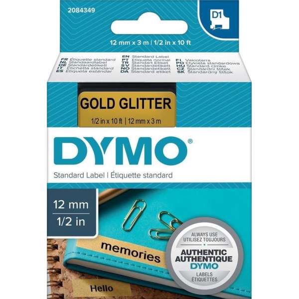 DYMO D1 12MMX3M BLK/GLD GLTR TAPE EMEA DYMO D1 12MMX3M BLK/GLD GLTR TAPE EMEA