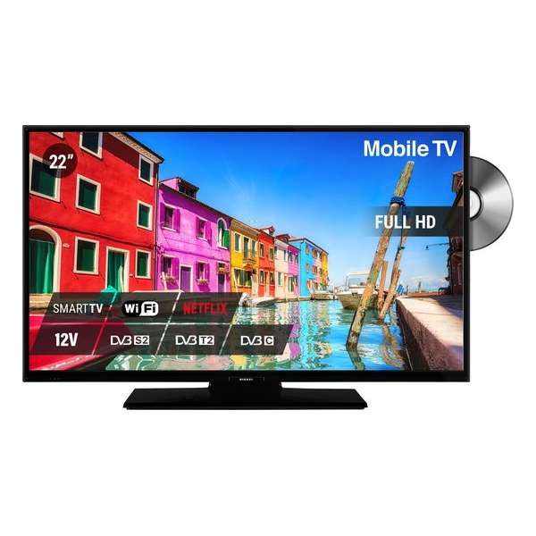 Nikkei Mobile TV 22 inch (56cm) FULL HD - DVD - SMART - Satelliet TV - 12 Volt aansluiting